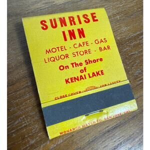 Vintage Alaska Matchbook Kenai Lake Sunrise Inn Moose Range AK Unstruck 1970s